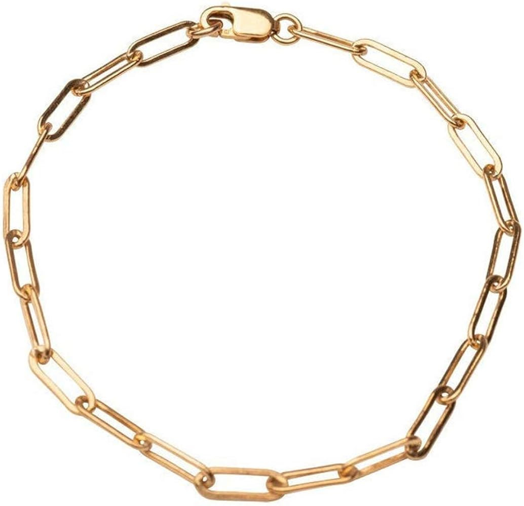 14K Gold Filled Stainless Steel Paperclip Chain Bracelet for Women, 7.5” Rectangle Link Bracele... | Amazon (US)