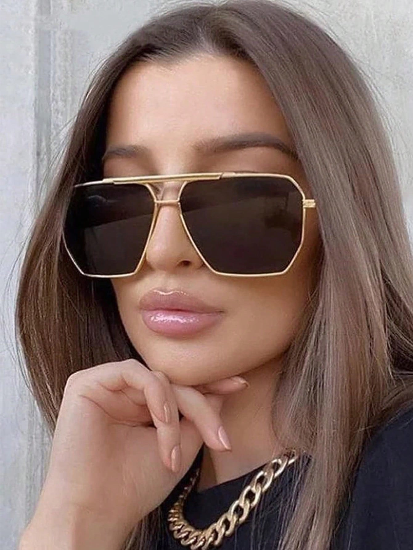 1pc Metal Y2K Futuristic Square Double-Beam Fashion Glasses With Sun Protection Beach Accessories... | SHEIN