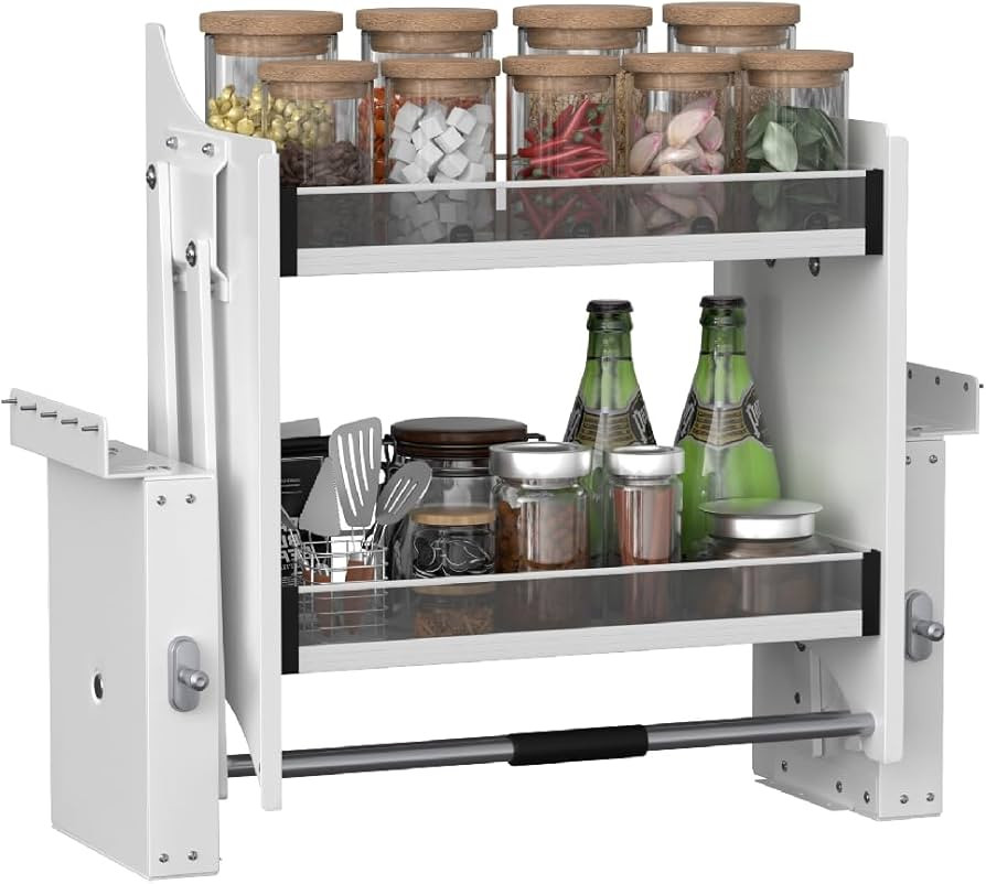 2-Tier Pull-Down Shelf, Cabinet Organizer Drop Down Sliding Shelf Space Saving Kitchen Organizer ... | Amazon (US)