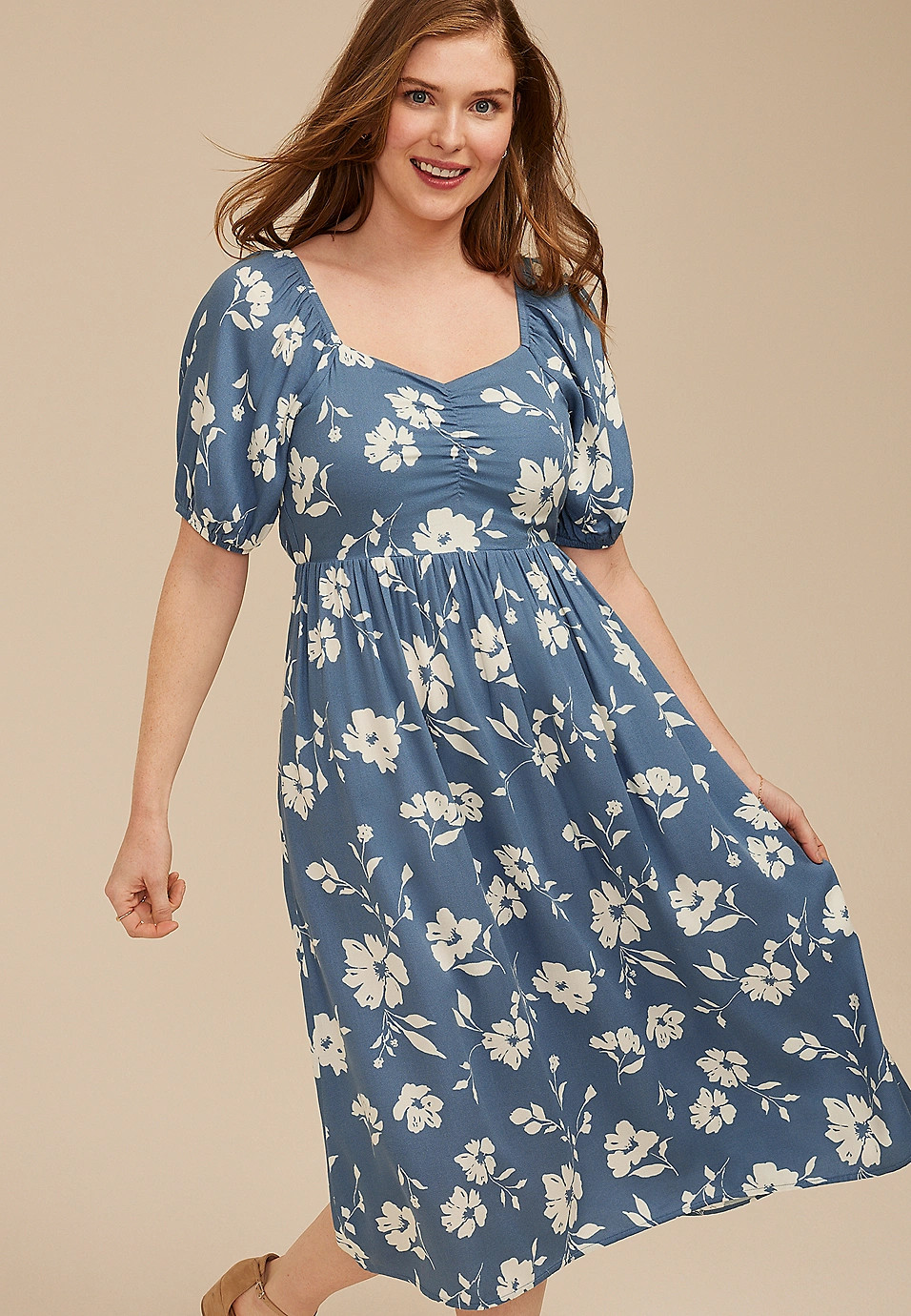 Floral Sweetheart Bubble Sleeve Dress | Maurices