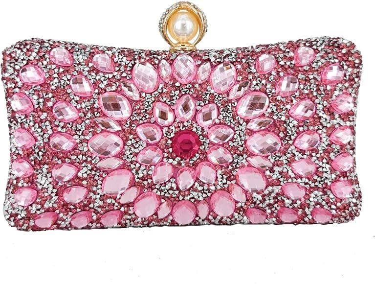 Boutique De FGG Pearl Clasp Crystal Clutch Purses for Women's Evening Handbags Wedding Party Rhin... | Amazon (US)