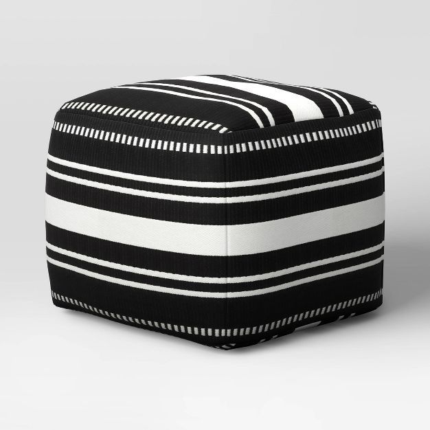 Textured Striped Roped Trim Outdoor Pouf Black/White - Project 62™ | Target