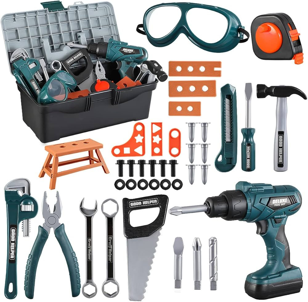 Kids Tool Box–Zealous 45 PCS Pretend Play Tools Toys for Toddler, Kids Electric Drill Kids Tool... | Amazon (US)