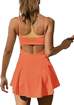 Yanekop Womens Tennis Dress Athletic Dress with Shorts and Bra Golf Outfits Spaghetti Strap Worko... | Amazon (US)