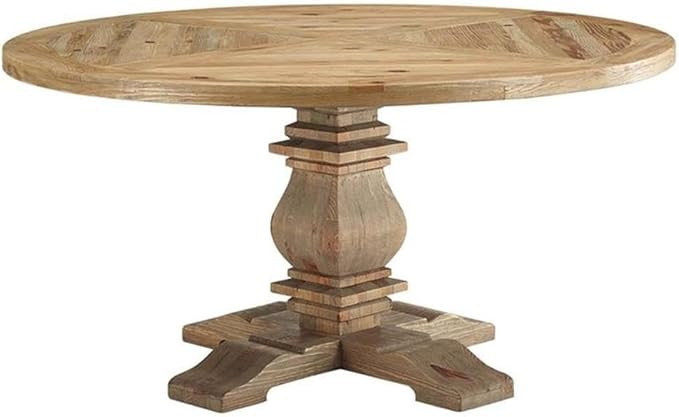 Modway Column 59" Rustic Farmhouse Pine Wood Round Kitchen and Dining Room Table, Brown | Amazon (US)