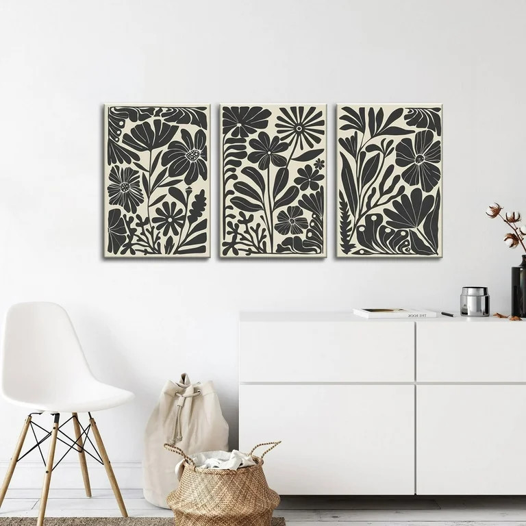 Black Beige Abstract Floral Botanical Canvas Framed Wall Art Prints Minimalist Modern Boho Flower... | Walmart (US)