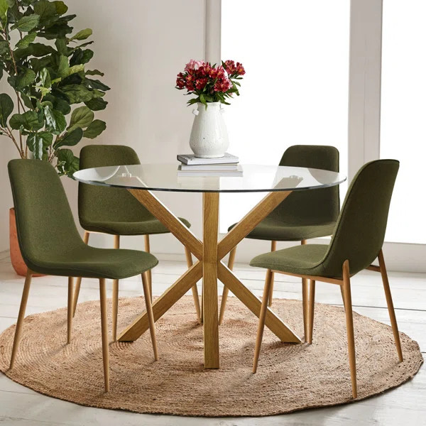 Folmar 5 - Round Glass Top Pedestal Dining Set | Wayfair North America