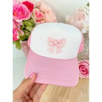 Pink Girly 3D Bow Coquette Aesthetic Trucker Hat/Snap Back Embroidered Hat Ball Cap | Etsy (US)