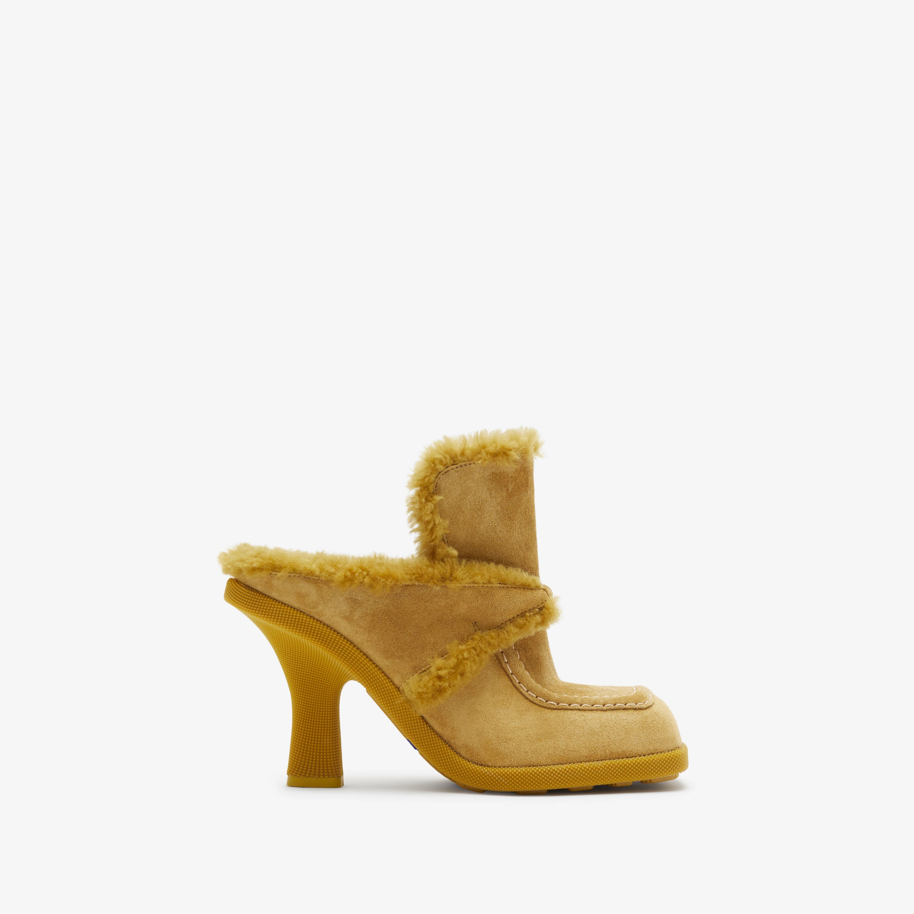 Suede and Shearling Highland Mules in Manilla/amber Yellow - Women | Burberry® Official | Burberry (US)