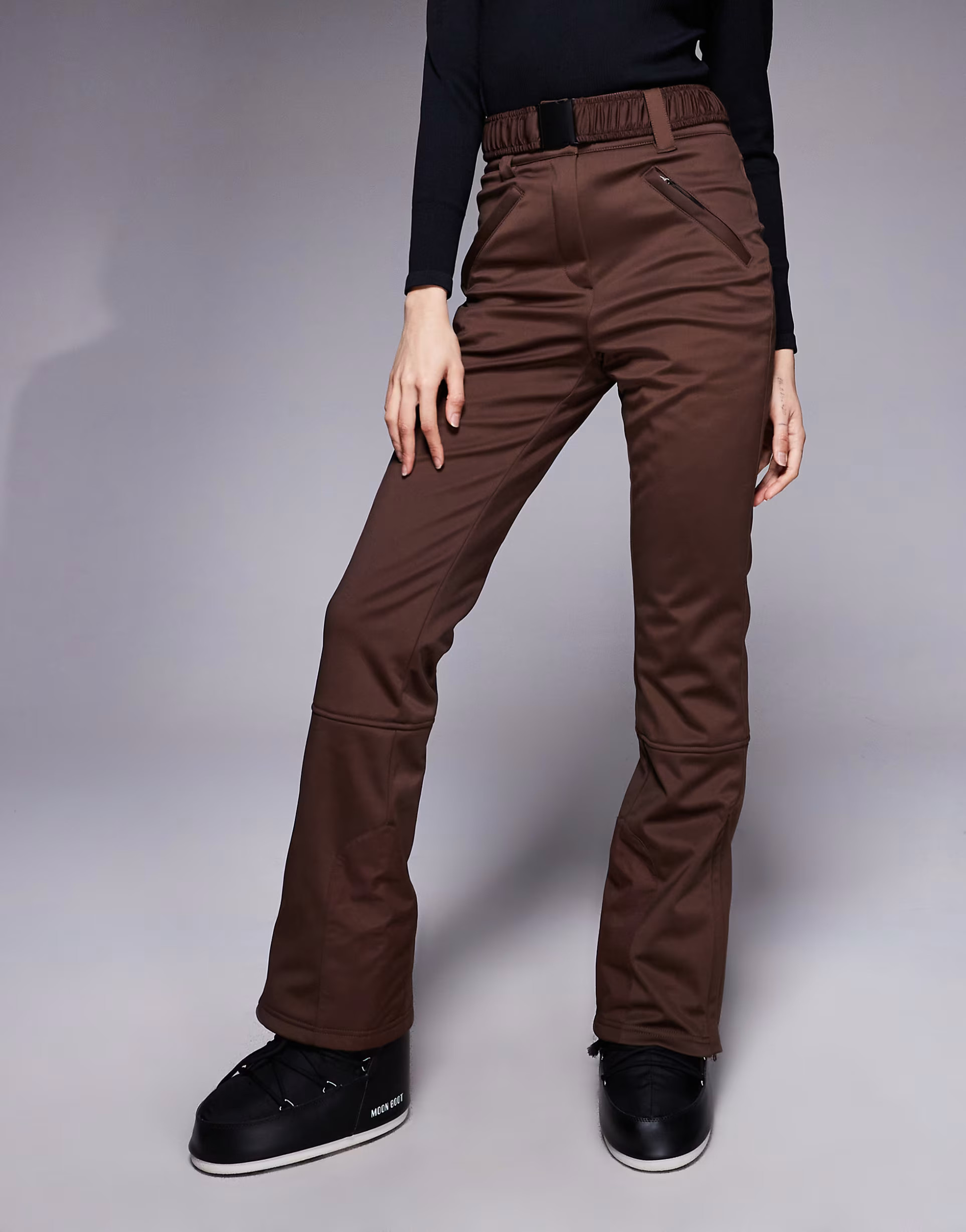 ASOS 4505 Tall Ski soft shell straight leg belted ski pants in coffee | ASOS (Global)