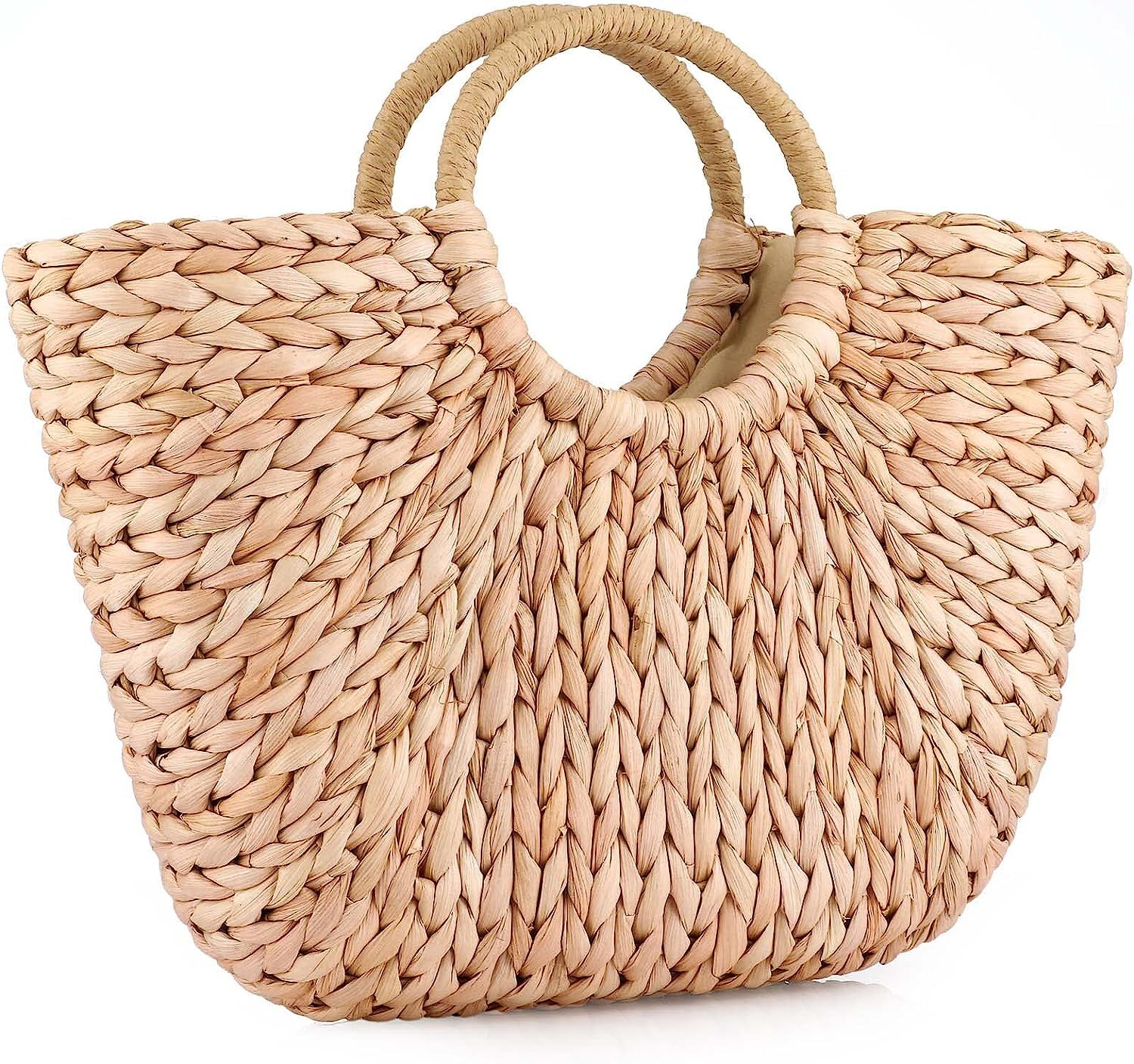 Amazon.com: Summer Rattan Bag for Women Straw Hand-woven Top-handle Handbag Beach Sea Straw Ratta... | Amazon (US)