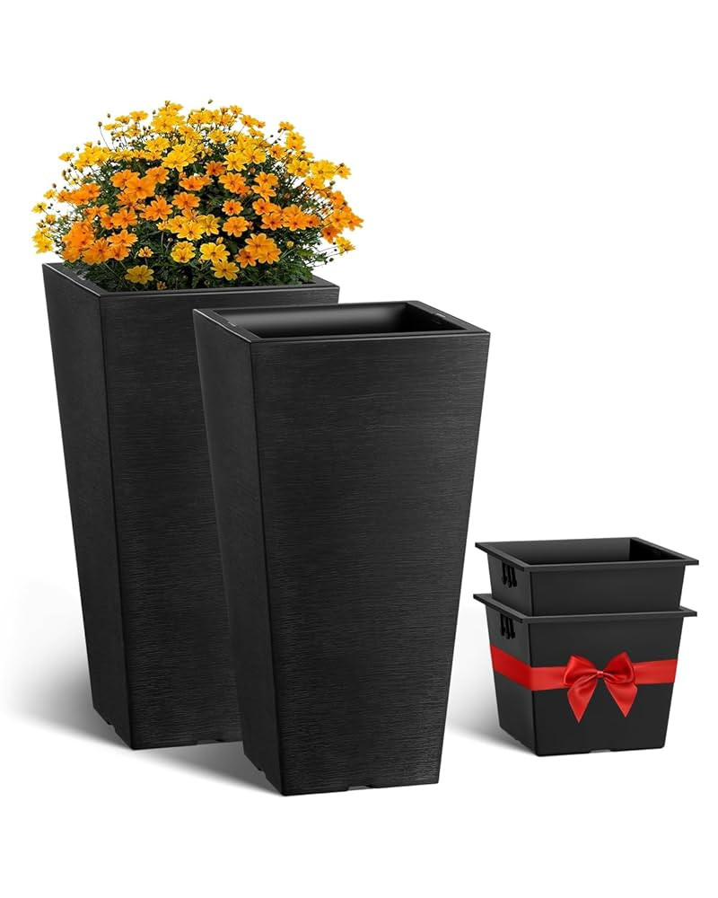 VEVOR Set of 2 Tall Outdoor Planters 22inch, Large Planters for Outdoor Indoor Plants, Black Fron... | Amazon (US)