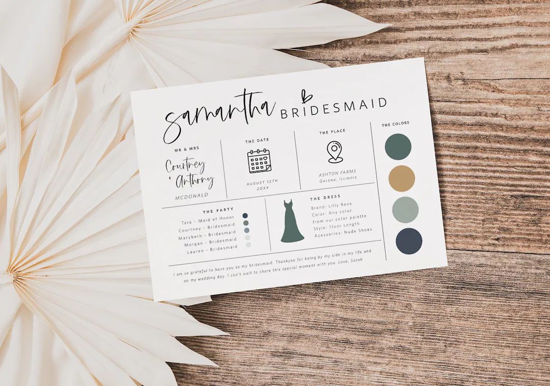 Editable Bridesmaid Information Card, Bridal Party Information Template, Bridal Proposal Card, In... | Etsy (US)