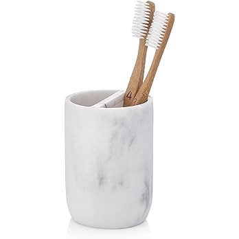 Essentra Home White Marble Toothbrush Holder | Small Toothbrush & Toothpaste Organizer | Blanc Co... | Amazon (US)