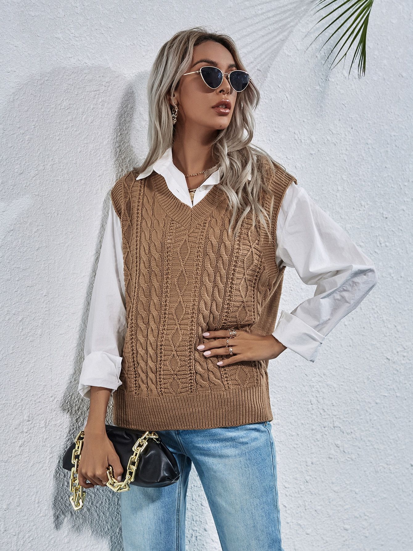 Cable & Argyle Knit Sweater Vest | SHEIN