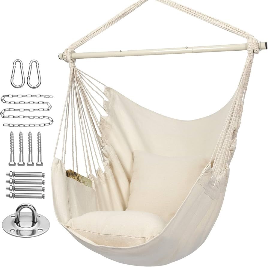 Y- STOP Hammock Chair Hanging Rope Swing, Max 500 Lbs, 2 Seat Cushions Included, Quality Cotton W... | Amazon (US)