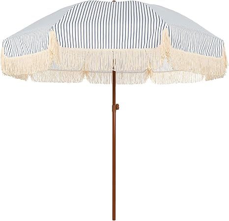 AMMSUN 7ft Patio Umbrella with Fringe Outdoor Tassel Umbrella UPF50+ Wood Color Steel Pole and St... | Amazon (US)