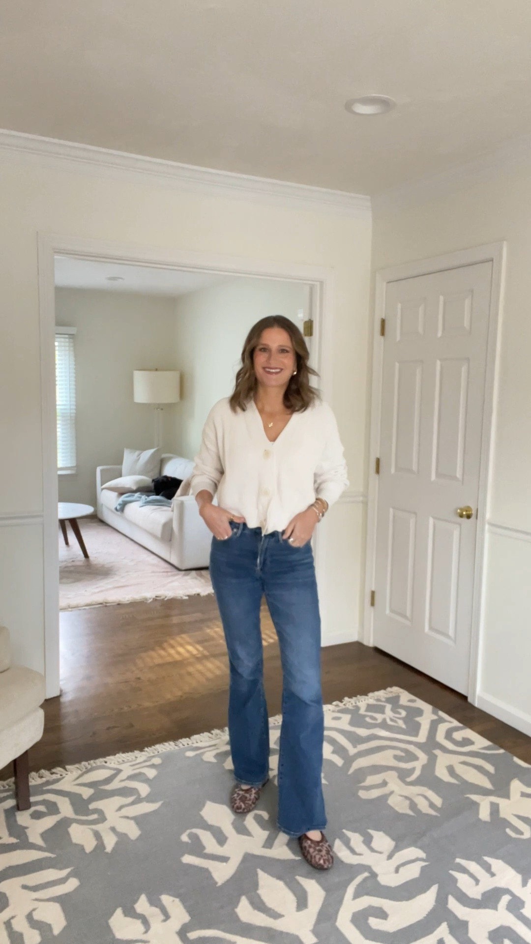 Todays outfit if the day. Basic but not boring. You can never go wrong with cream
Cardigan. The leopard flats add a fun pop of print to this look.

#LTKOver40 #LTKFindsUnder100 #LTKStyleTip