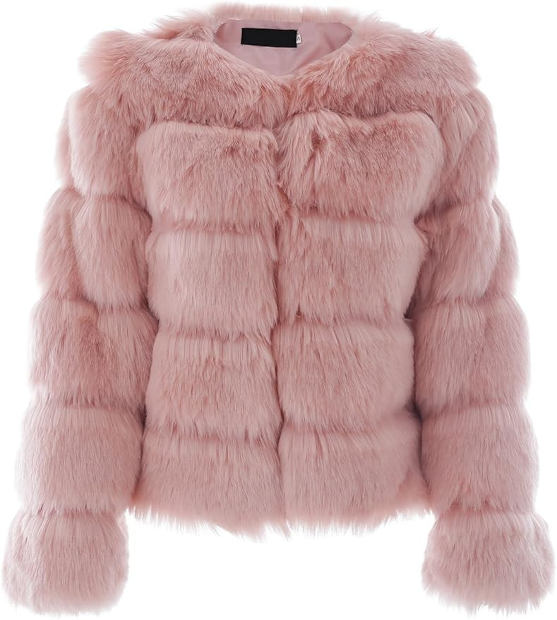 Simplee Women Luxury Winter Warm Fluffy Faux Fur Short Coat Jacket Parka Outwear | Amazon (US)