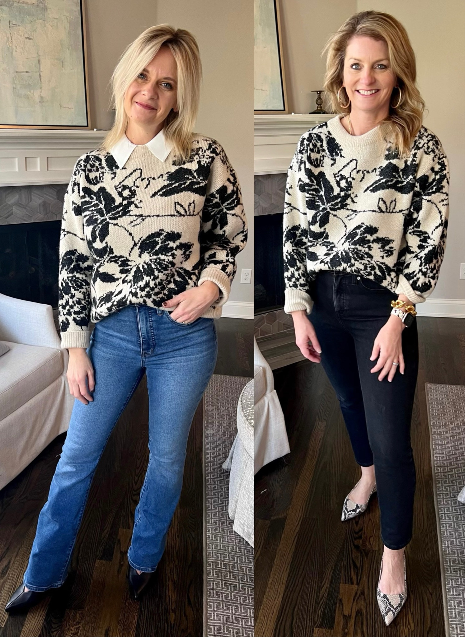 Two ways to style a fun printed sweater 🖤🤍

#LTKSeasonal #LTKstyletip #LTKworkwear