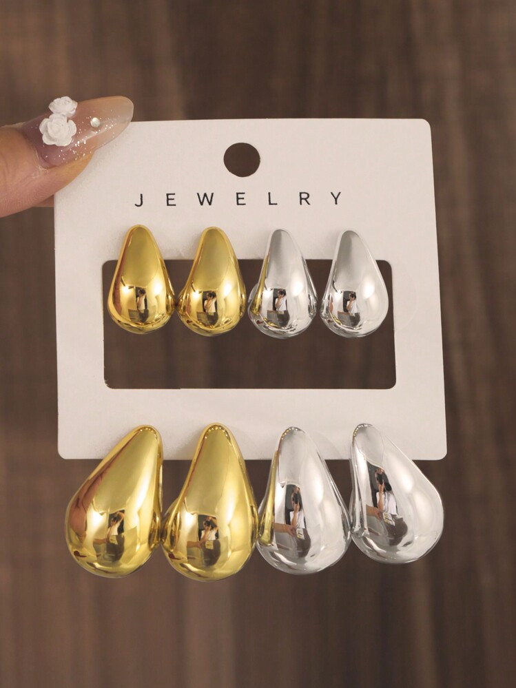 4-8pcs/Set Big Water Drop Teardrop Pendant Earrings, Exaggerate Hip Hop Accessories, Women Everyd... | SHEIN