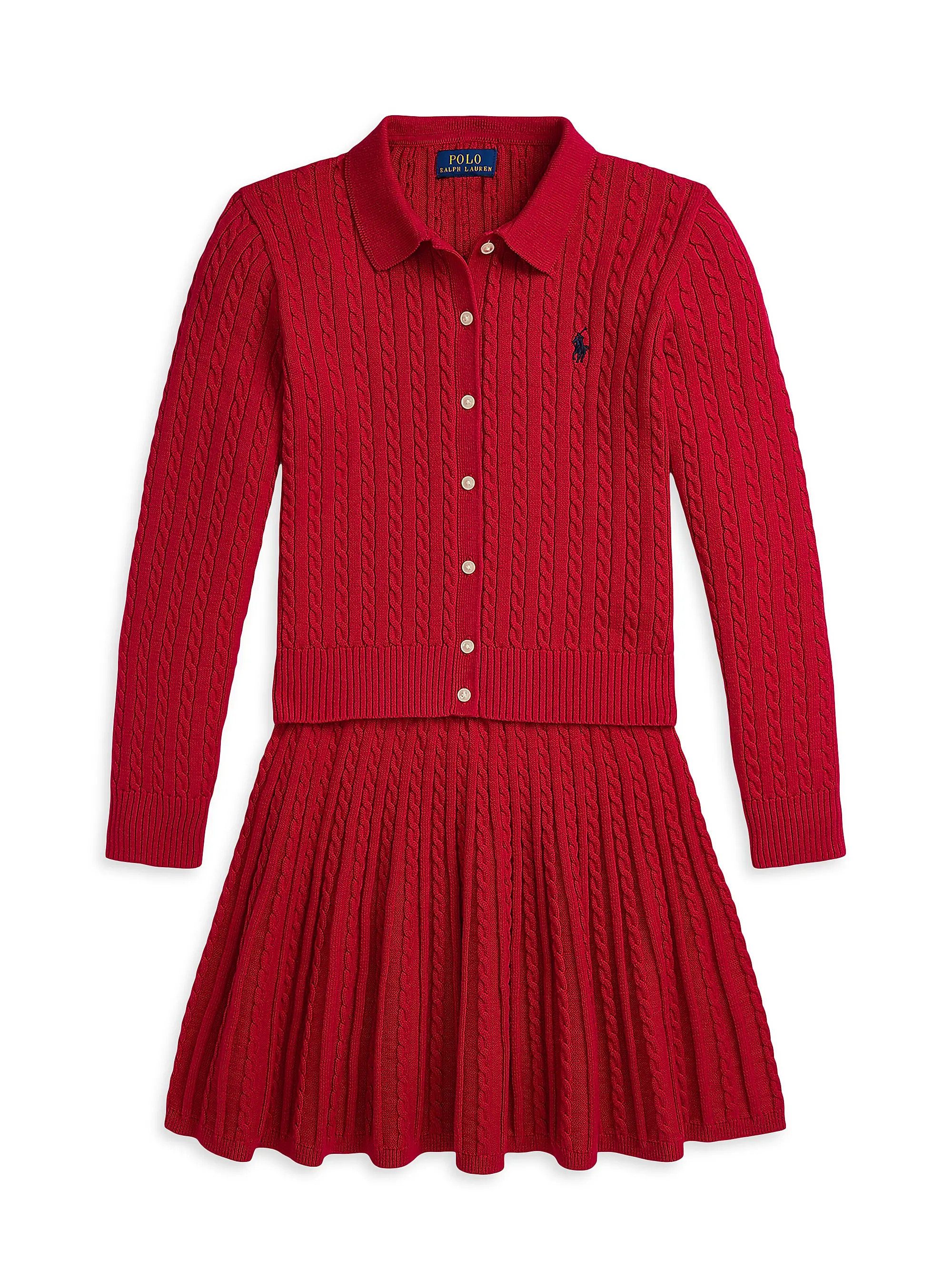 Little Girl's & Girl's 2-Piece Cable-Knit Cardigan & Skirt Set | Saks Fifth Avenue