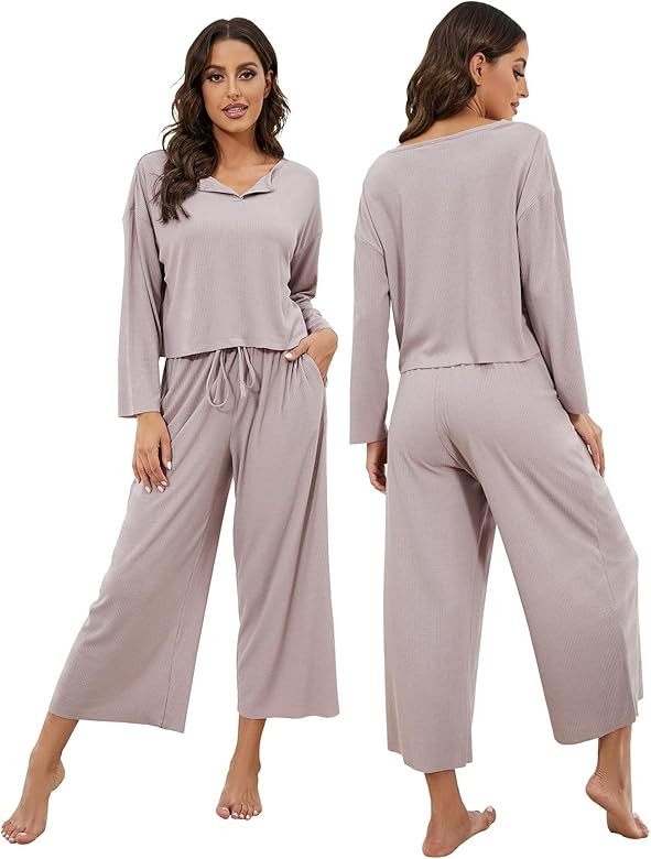 Arwser Womens Loungewear Set Knit Winter Lounge Set Long Sleeve Top 2 Piece Outfits Soft Pajamas ... | Amazon (US)