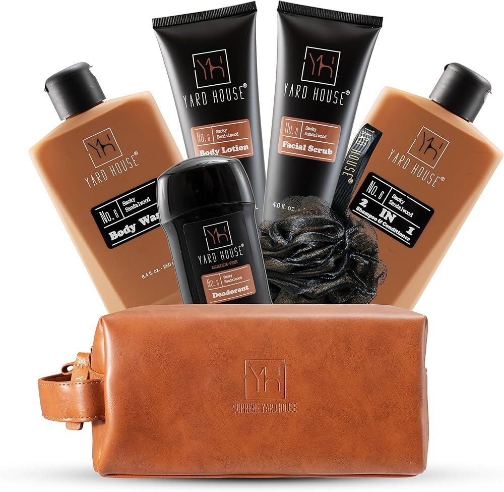 YARD HOUSE Luxury Mens Bath and Body Gift Set Basket For Him - Smoky Sandalwood - All Natural Ski... | Amazon (US)