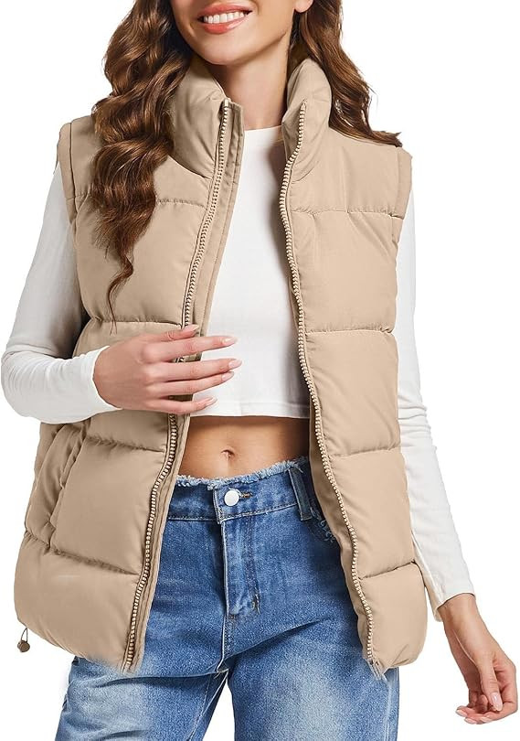 Polu Puffer Vest Women Zip Up Stand Collar Sleeveless Puffer Vests Oversized Padded Gilet Jacket | Amazon (US)