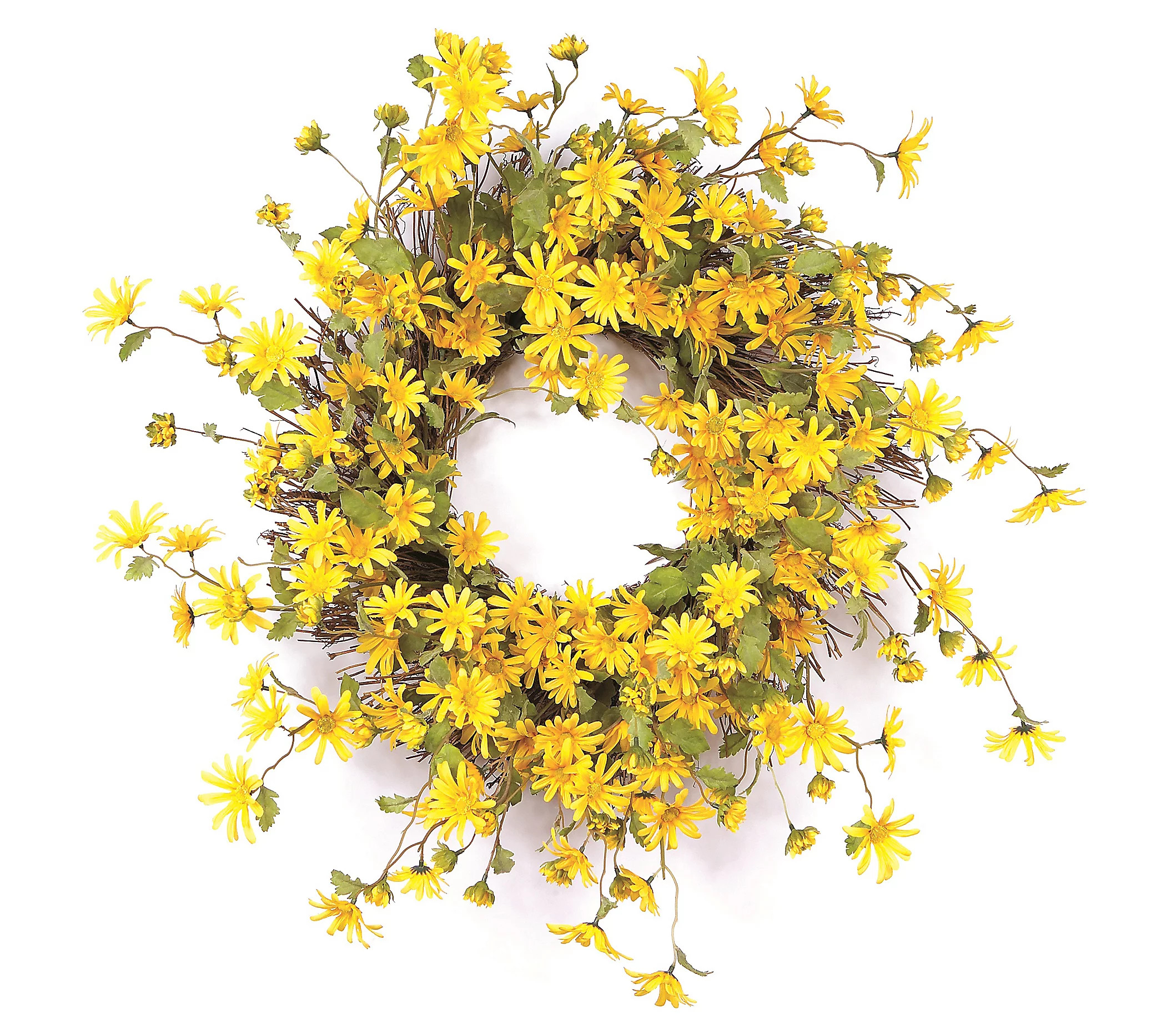 Melrose Yellow Daisy Floral Twig Wreath 23""D | QVC