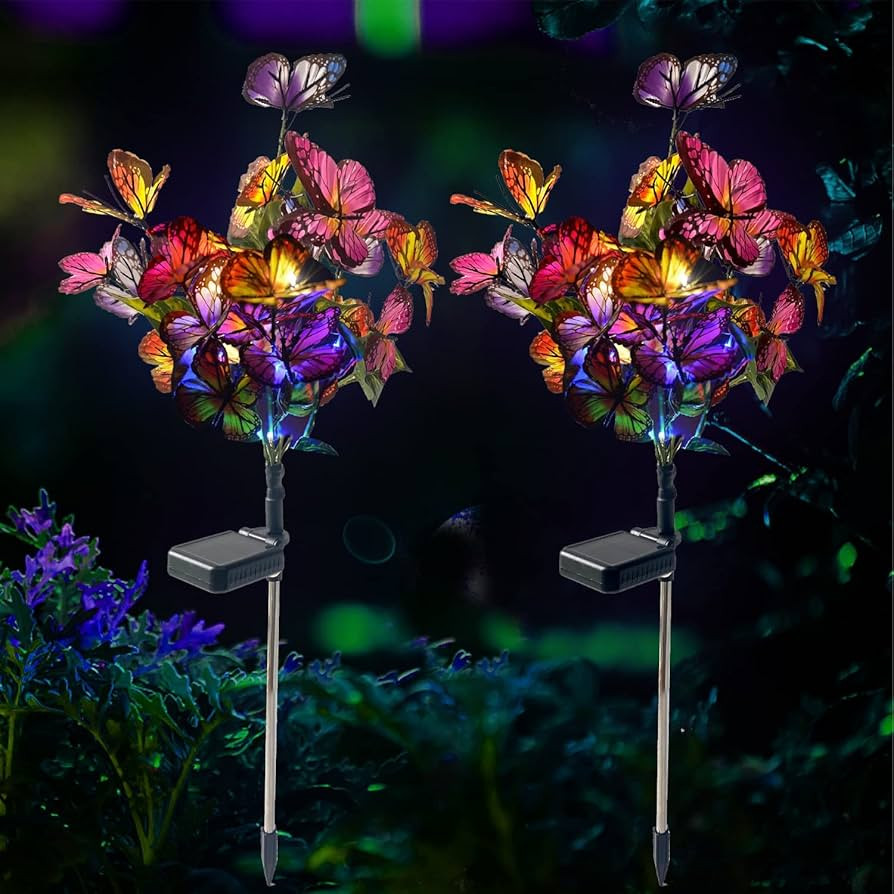 Solar Lights Outdoor Garden Butterfly Lights Decorative Solar Stake Lights with Butterflies 2 Pac... | Amazon (US)