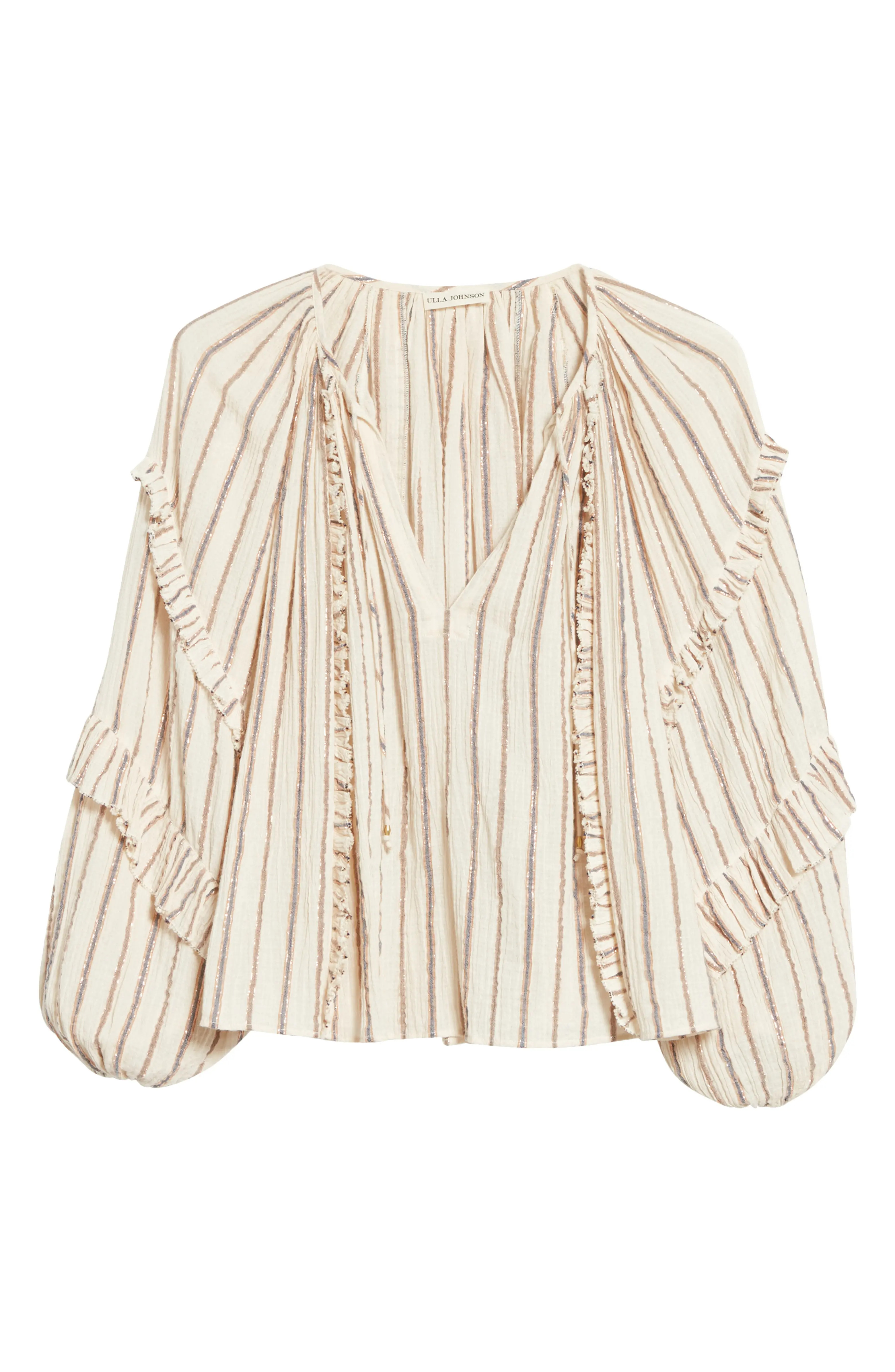 Liana Metallic Stripe Ruffle Balloon Sleeve Blouse | Nordstrom