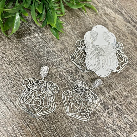 Bulldog Cut Out Filigree Earrings  Silver OR Gold Great for - Etsy | Etsy (US)