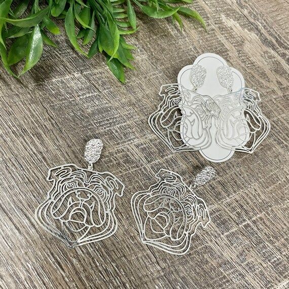 Bulldog Cut Out Filigree Earrings  Silver OR Gold Great for - Etsy | Etsy (US)