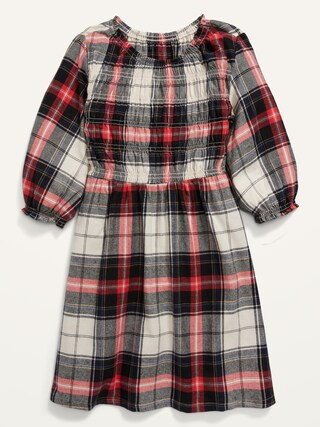 Plaid Flannel Smocked Long-Sleeve Dress for Girls | Old Navy (US)