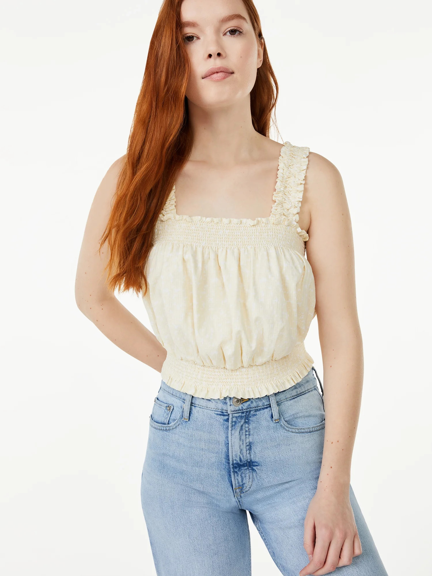 Free Assembly Women's Smocked Cropped Tank Top | Walmart (US)