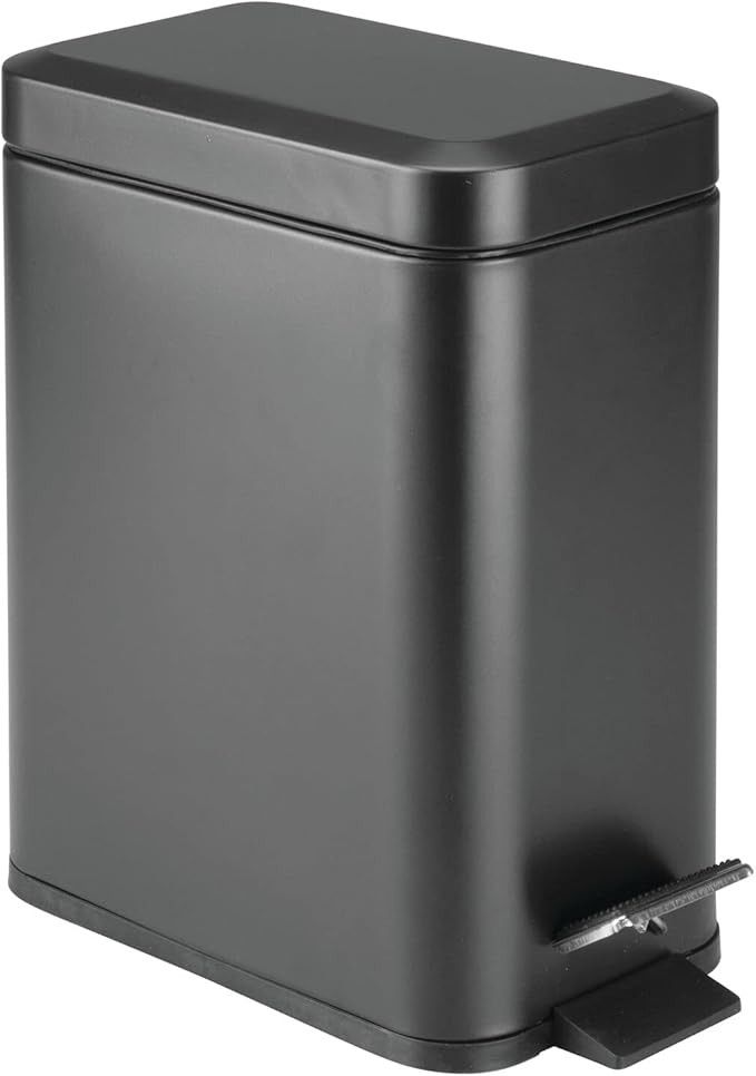 mDesign Metal 1.3 Gallon Rectangular Slim Profile Step Trash Can Wastebasket, Garbage Container B... | Amazon (US)