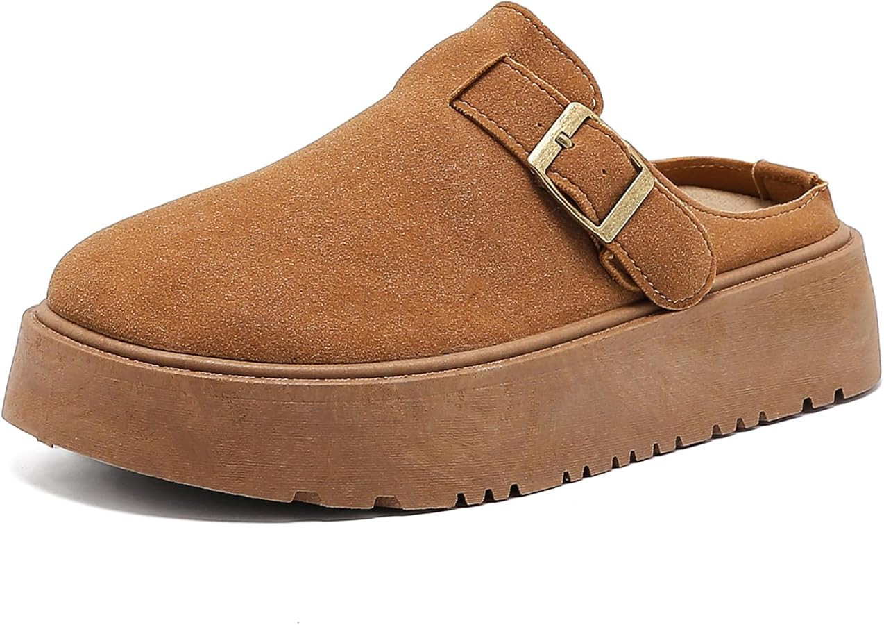 XTJSCBDSH Suede Clogs for Women Adjustable Buckle Platform Mules Cork Footbed Sandals Slip On Sli... | Amazon (US)