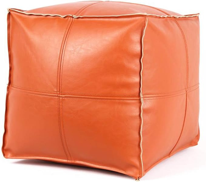 Faux Leather Pouf for Living Room, Ottoman Square Pouf, Moroccan Foot Rest Footstool, Unstuffed P... | Amazon (US)