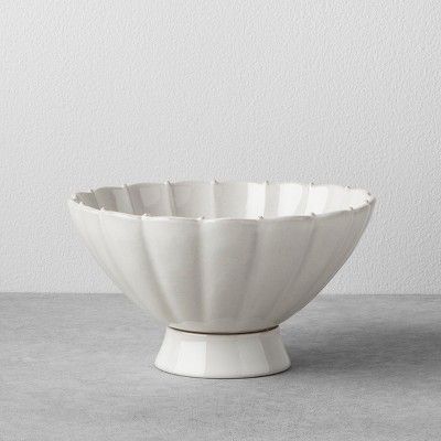 Stoneware Pedestal Serve Bowl Cream - Hearth & Hand™ with Magnolia | Target