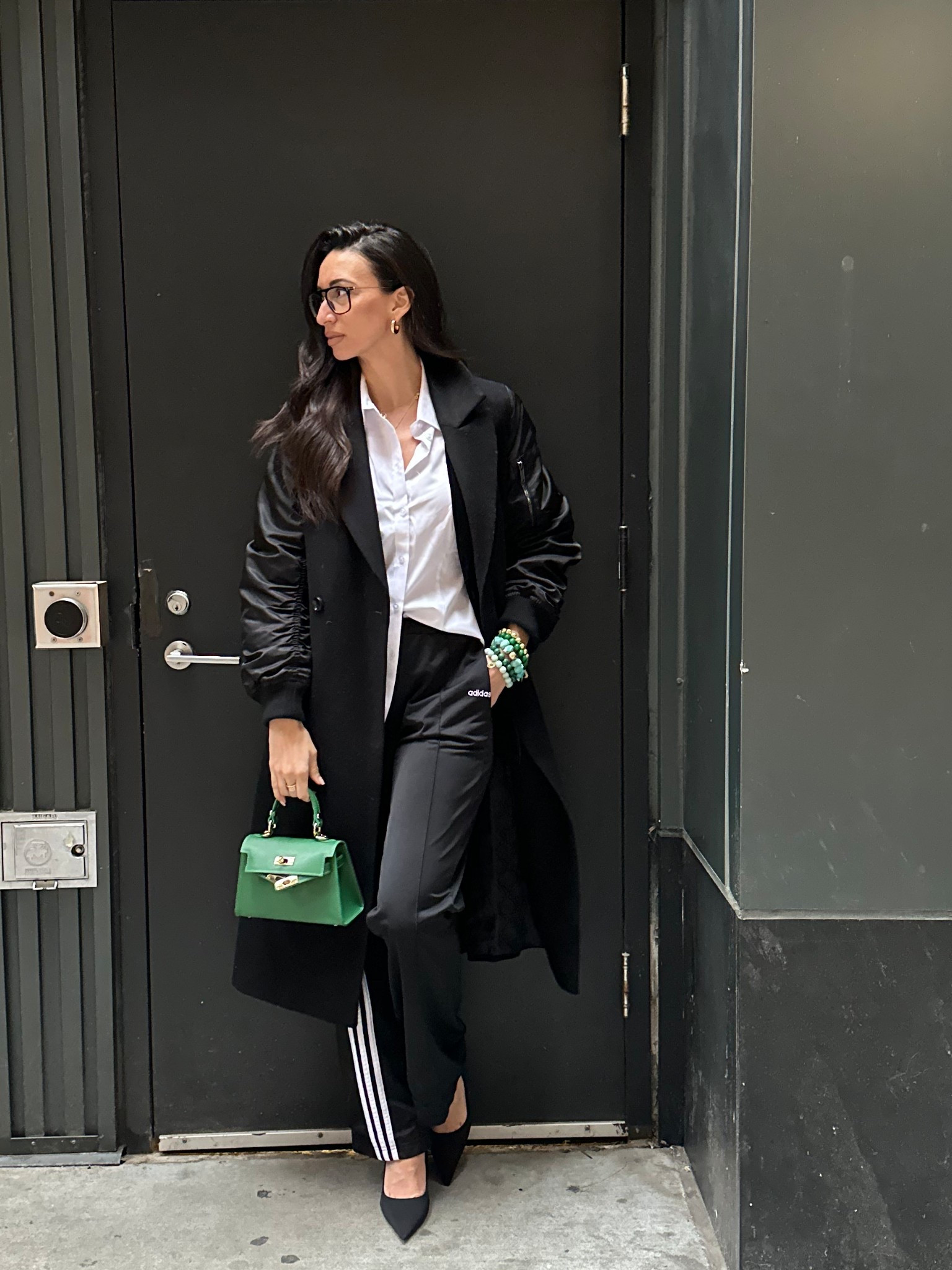When you have a lunch meeting at 2 and pilates at 5… #BusinessCasual
Green “Sophie” Bag and bracelets available at www.orianalamarcadesigns.com

#LTKSpringSale #LTKOver40 #LTKActive