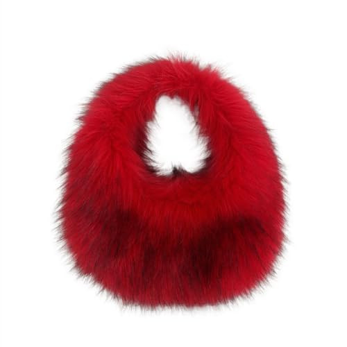 Faux Fur Hobo Bag for Women Large Shoulder Bag Cute Fluffy Tote Bag Plush Handbag Y2K Furry Purse (Red) | Amazon (US)