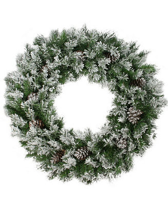 36" Flocked Angel Pine with Pine Cones Artificial Christmas Wreath | Macy's