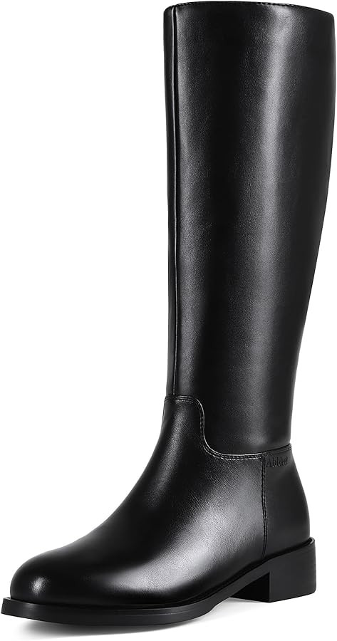 2026NEW Knee High Boots Winter Wide Calf Black Boots for Women Round Toe Side Zipper Low Block He... | Amazon (US)