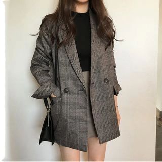 Soswift - Double Breasted Plaid Blazer | YesStyle Global