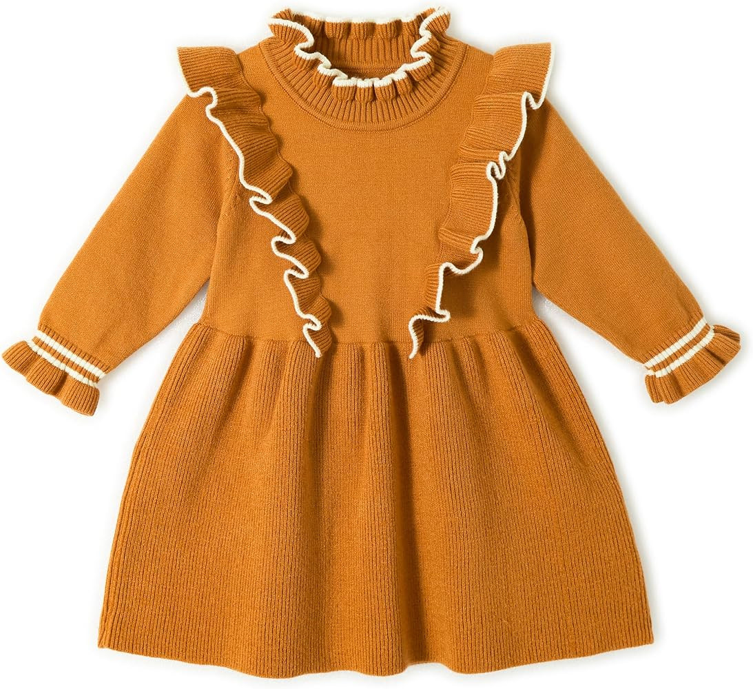 Miipat Toddler Girls Sweater Dress Ruffle Fall Winter Long Sleeve Knit Dress Baby Girl Pullover D... | Amazon (US)