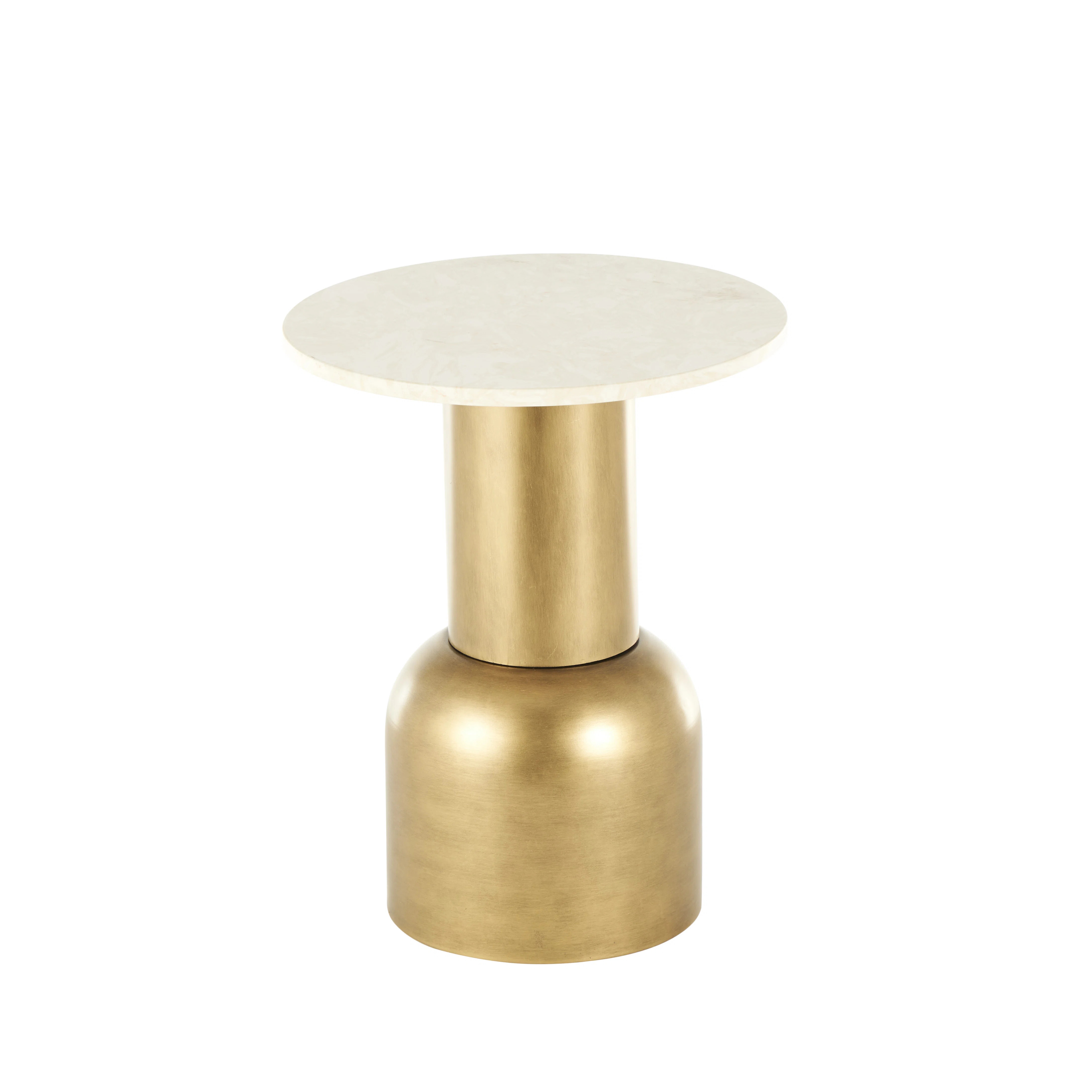 Yan Metal Pedestal Side End Gold Accent Table with Cream Marble Tabletop | Wayfair North America