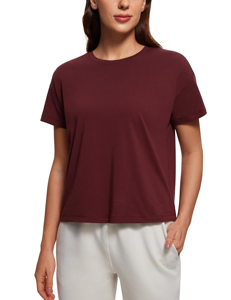 CRZ YOGA Pima Cotton Short Sleeve Workout Tops for Women Loose Basic T-Shirts Athletic Gym Casual... | Amazon (US)