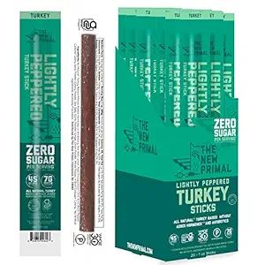 The New Primal Lightly Peppered Turkey Sticks, Keto, Gluten Free Healthy Snacks, Sugar Free Low C... | Amazon (US)