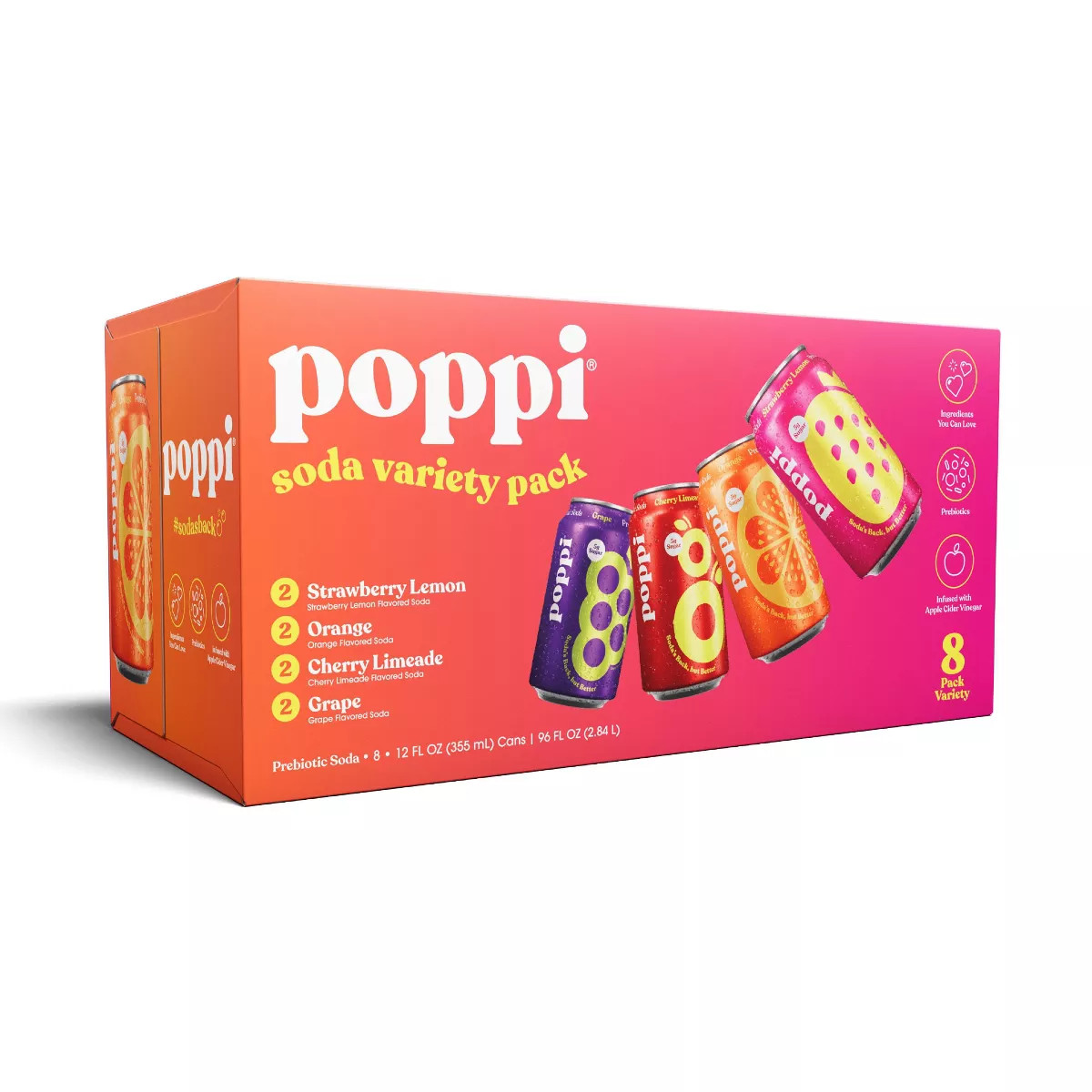 Poppi Fruit Variety Prebiotic Beverage - 8pk/12 fl oz Cans | Target